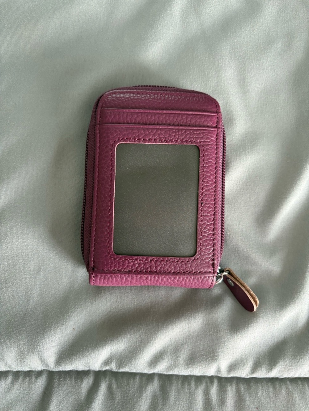 Compact Magenta Zip Card Wallet with ID Window